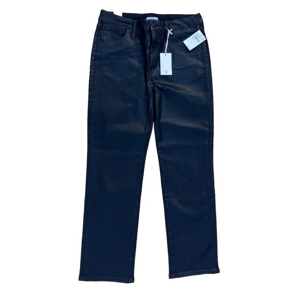 Good American Denim - Good American Good Straight High Rise Coated Jeans in Black001 Size 14